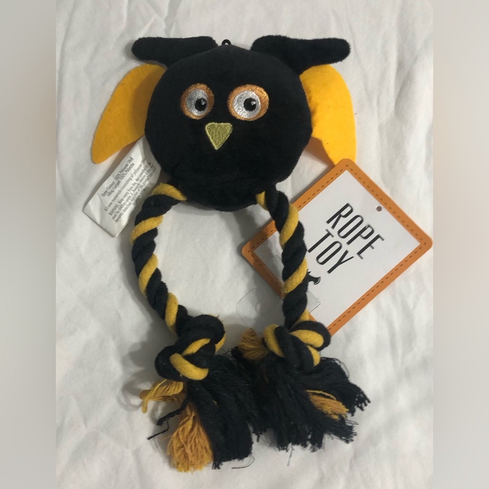 Black and Yellow Owl Rope Toy for dog.